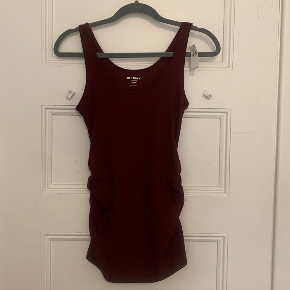 Maroon Maternity First-Layer Rib-Knit Side-Shirred Tank Top